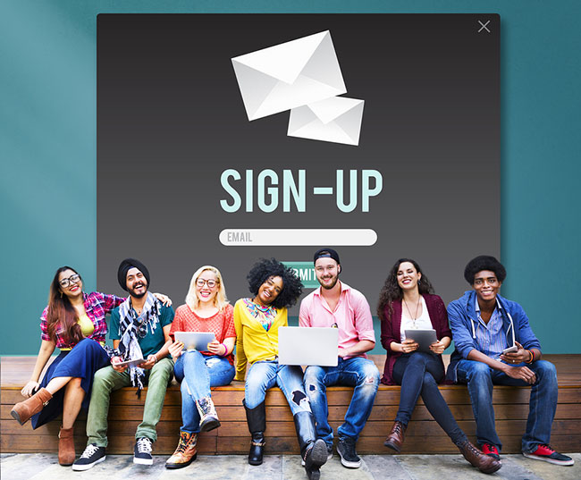 Students and a sample sign up form
