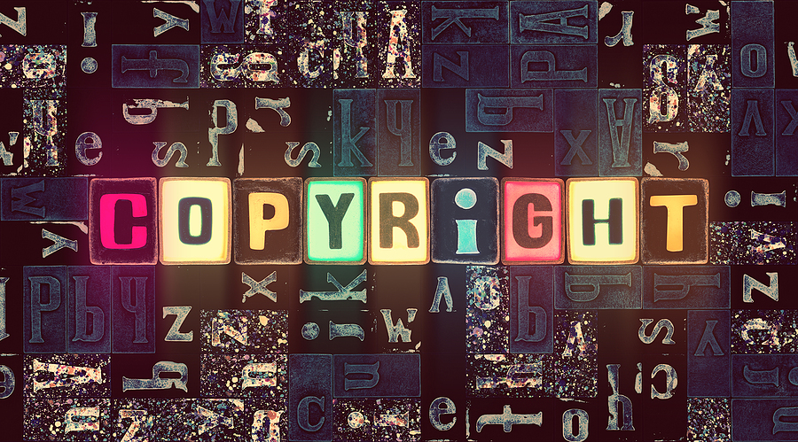 Copyright word in neon lights.