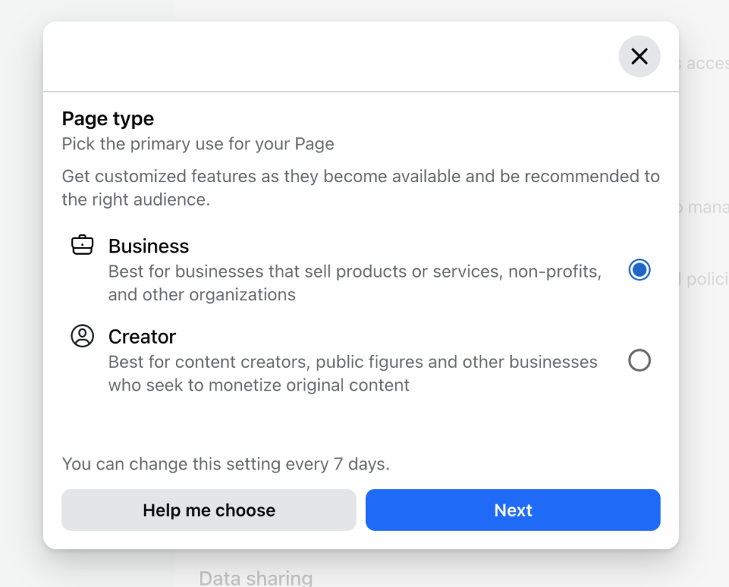 Facebook Page Admin Choosing Your Page Type Business or creator