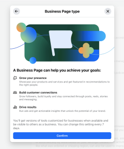 Facebook admin interface of "Business Page type"